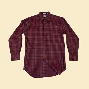 80s plaid red mens shirt by Wedgefield, size S, vintage 1980s button down